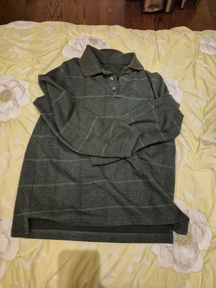 Green Plaid Long Sleeve Polo Shirt