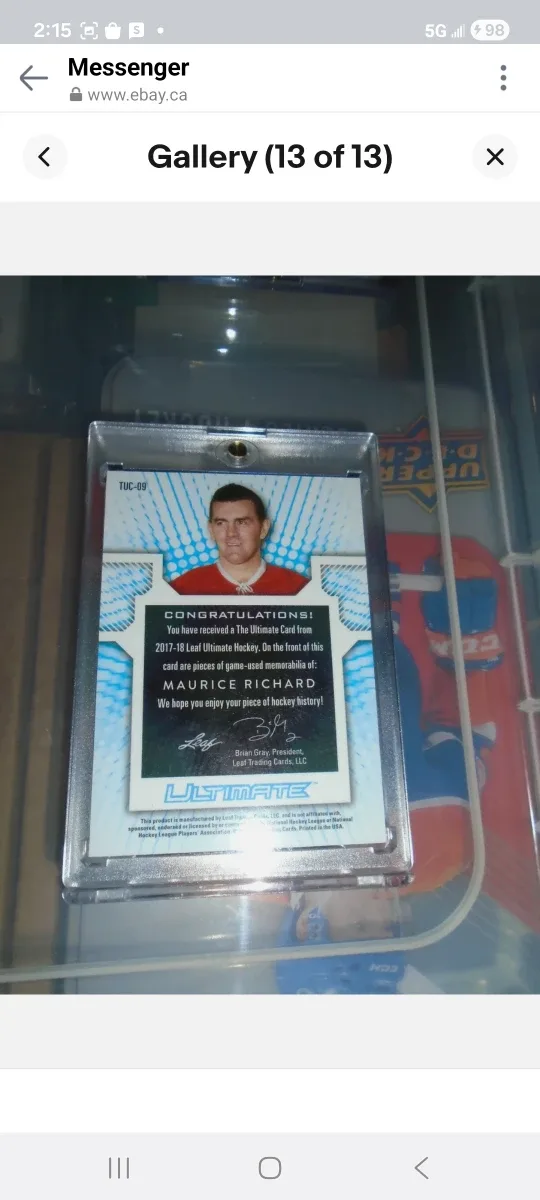 Maurice Richard 2017-18 Leaf Ultimate Hockey Card/leather relics image indicator(10)