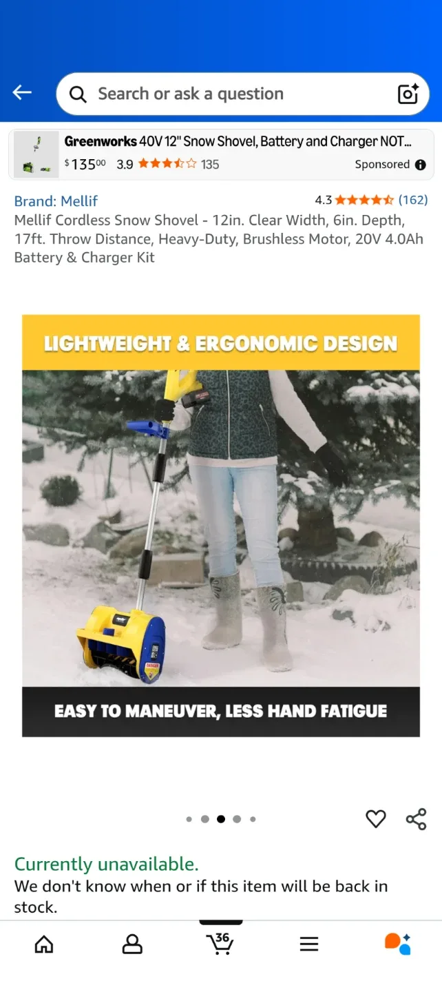 Mellif Cordless Snow Shovel - 12in image indicator(7)