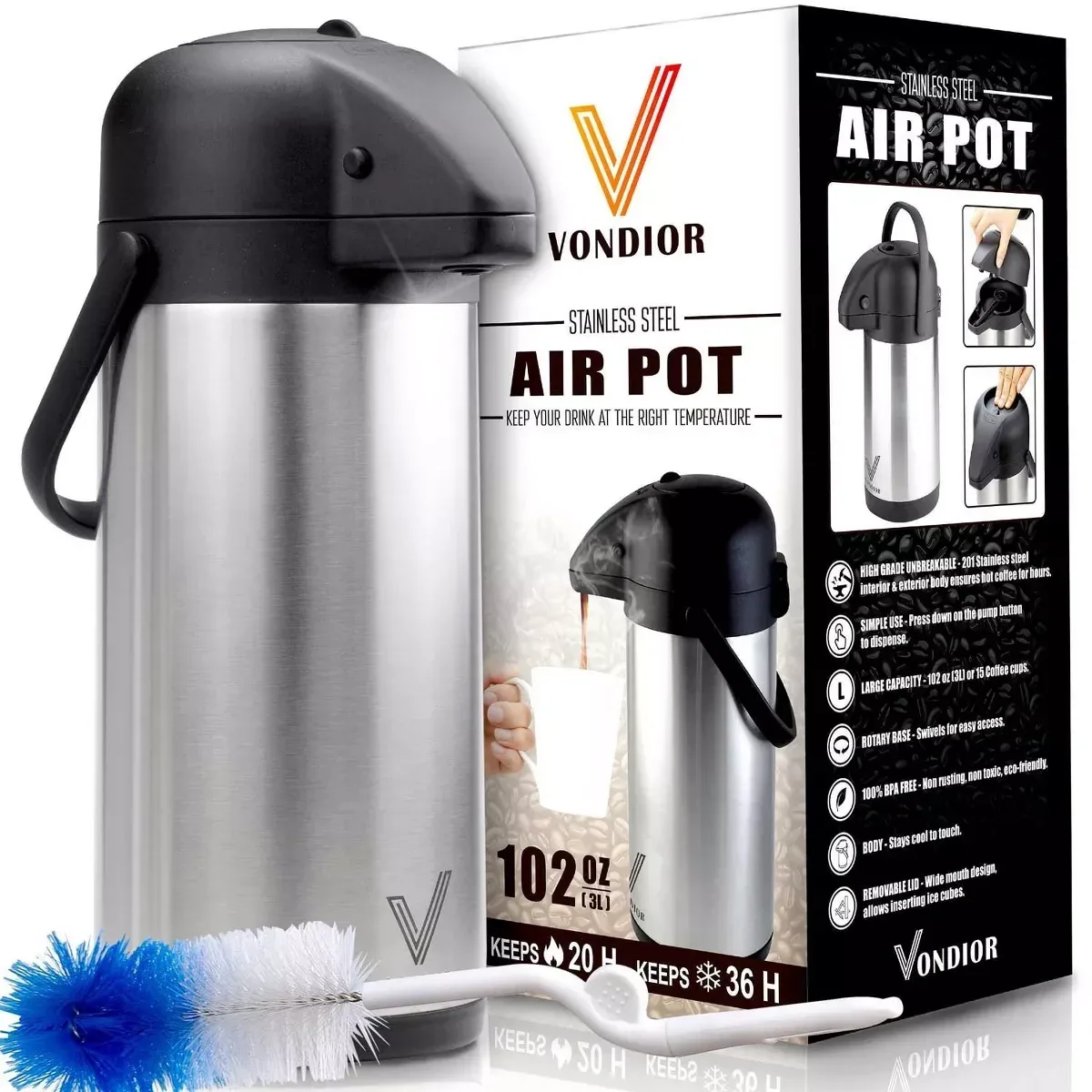 Vondior Stainless Steel Air Pot - 102oz image indicator(5)