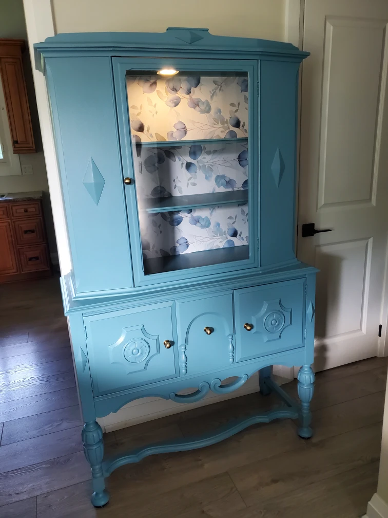 Refinished China Cabinet - Light Blue