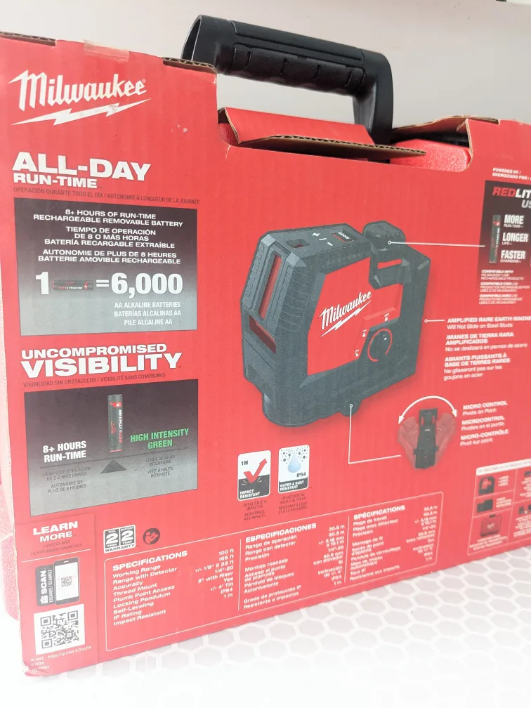 Milwaukee RECHARGEABLE Green Cross Line + Plum Points Laser image indicator(4)