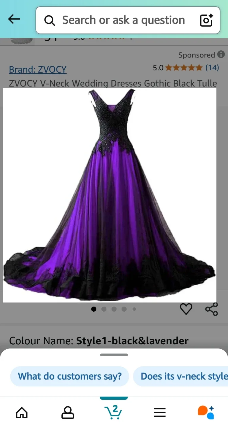 ZVOCY Gothic Black & Lavender Wedding Dress
