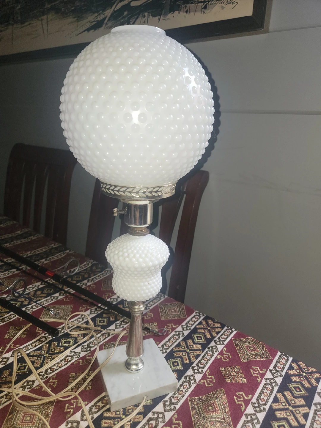 Vintage Hobnail Milk Glass Table Lamp