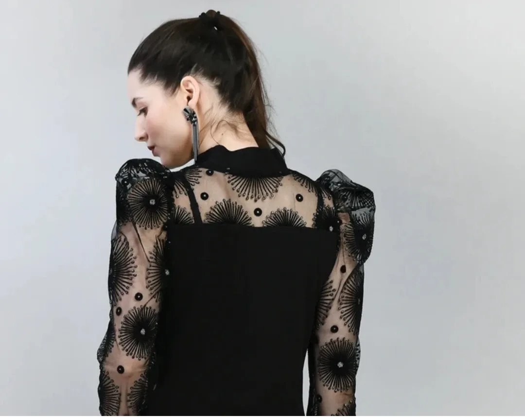 Black Floral Embellished Top XL image indicator(2)