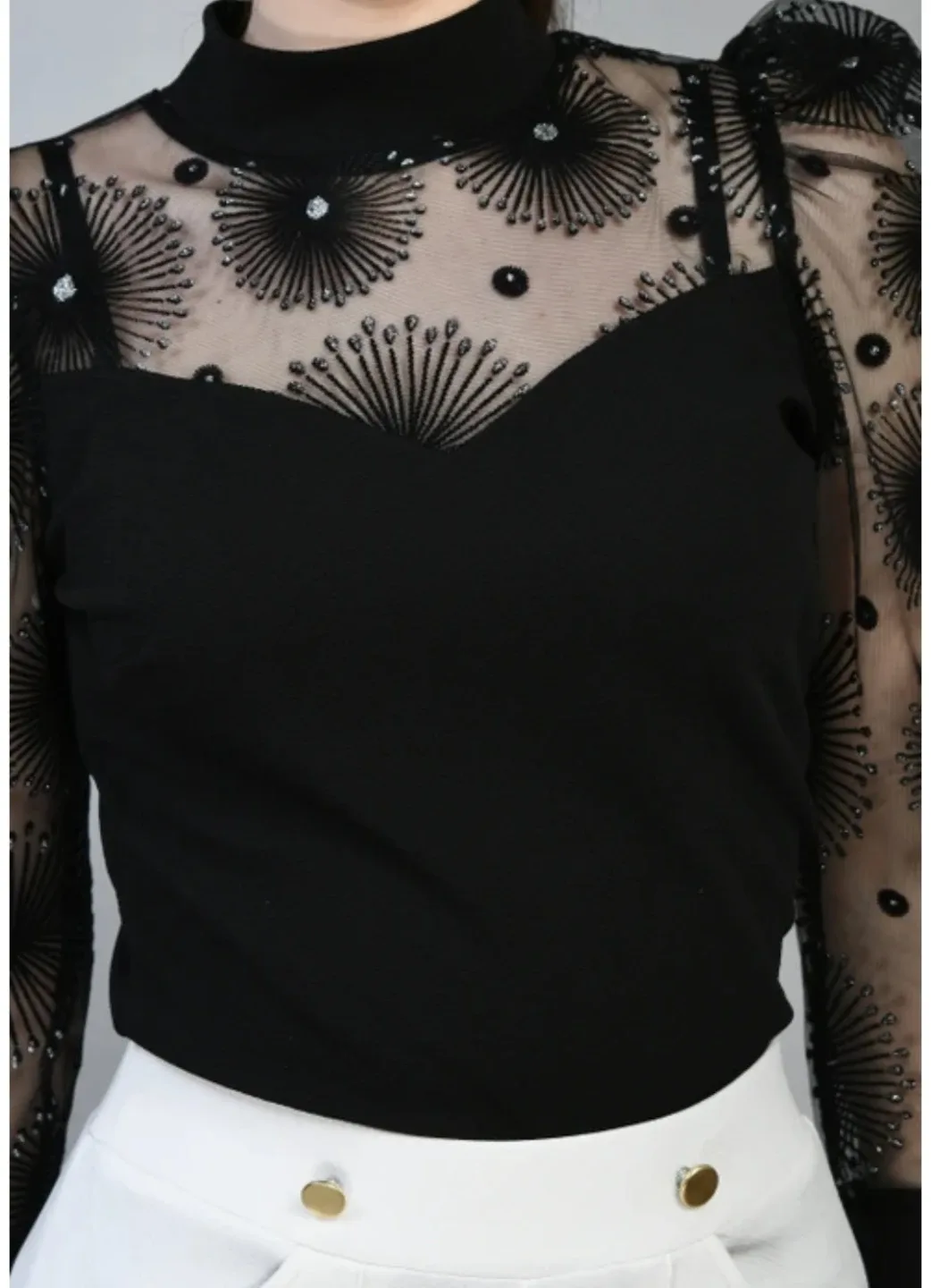Black Floral Embellished Top XL image indicator(4)