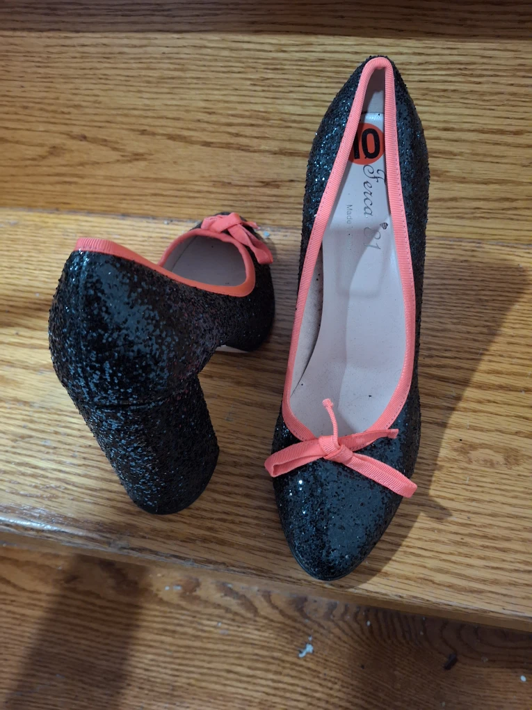 Fiocca 81 Black Glitter Heels - Size 10