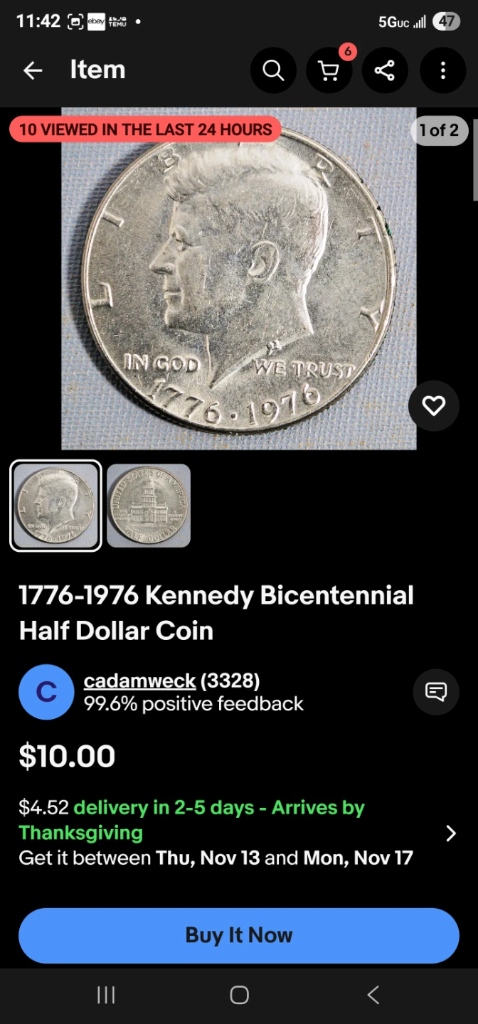 1776-1976 Kennedy Bicentennial Half Dollar Coin - photo 3