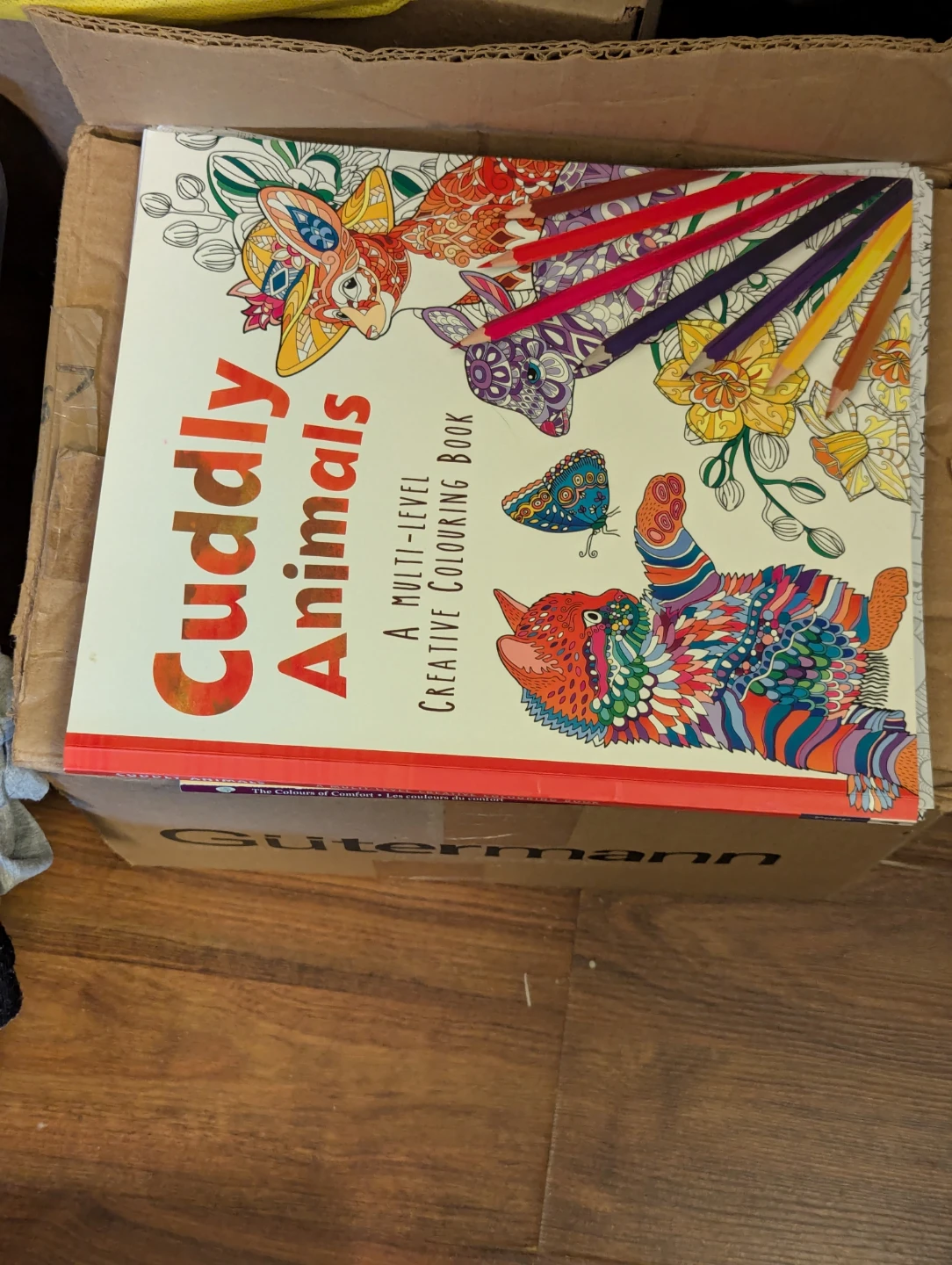 1 box of partially filled coloring books