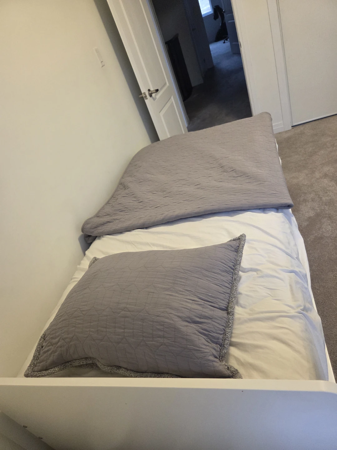2 White Twin Bed Frames, each with a free costco mattress - photo 3