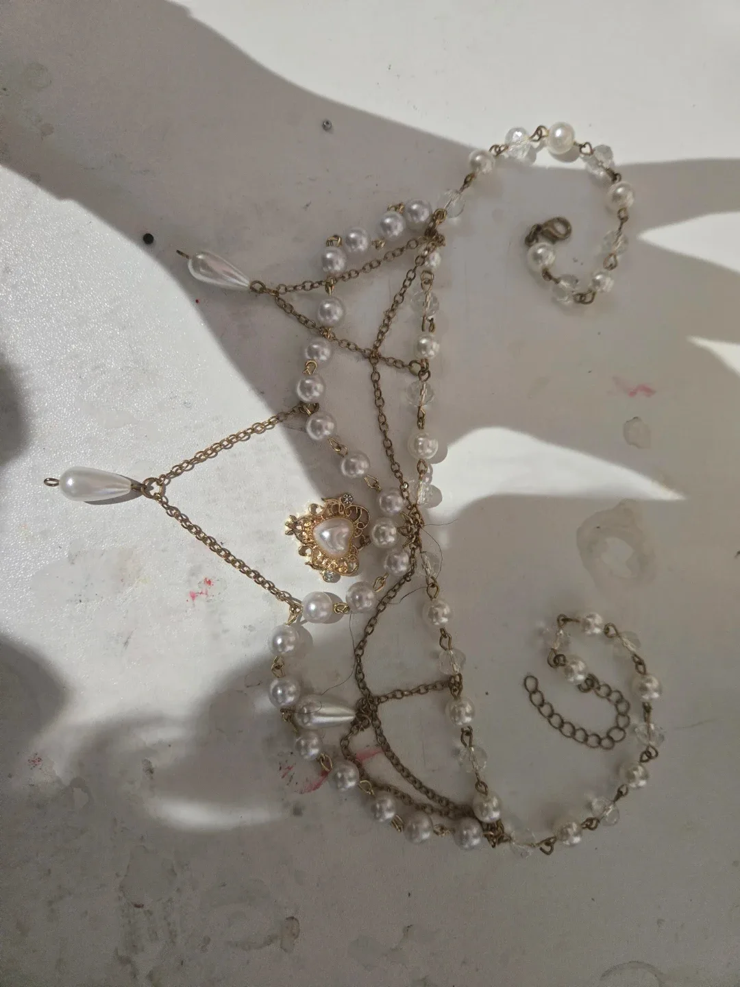 Pearl and Gold Tone Body Chain - New