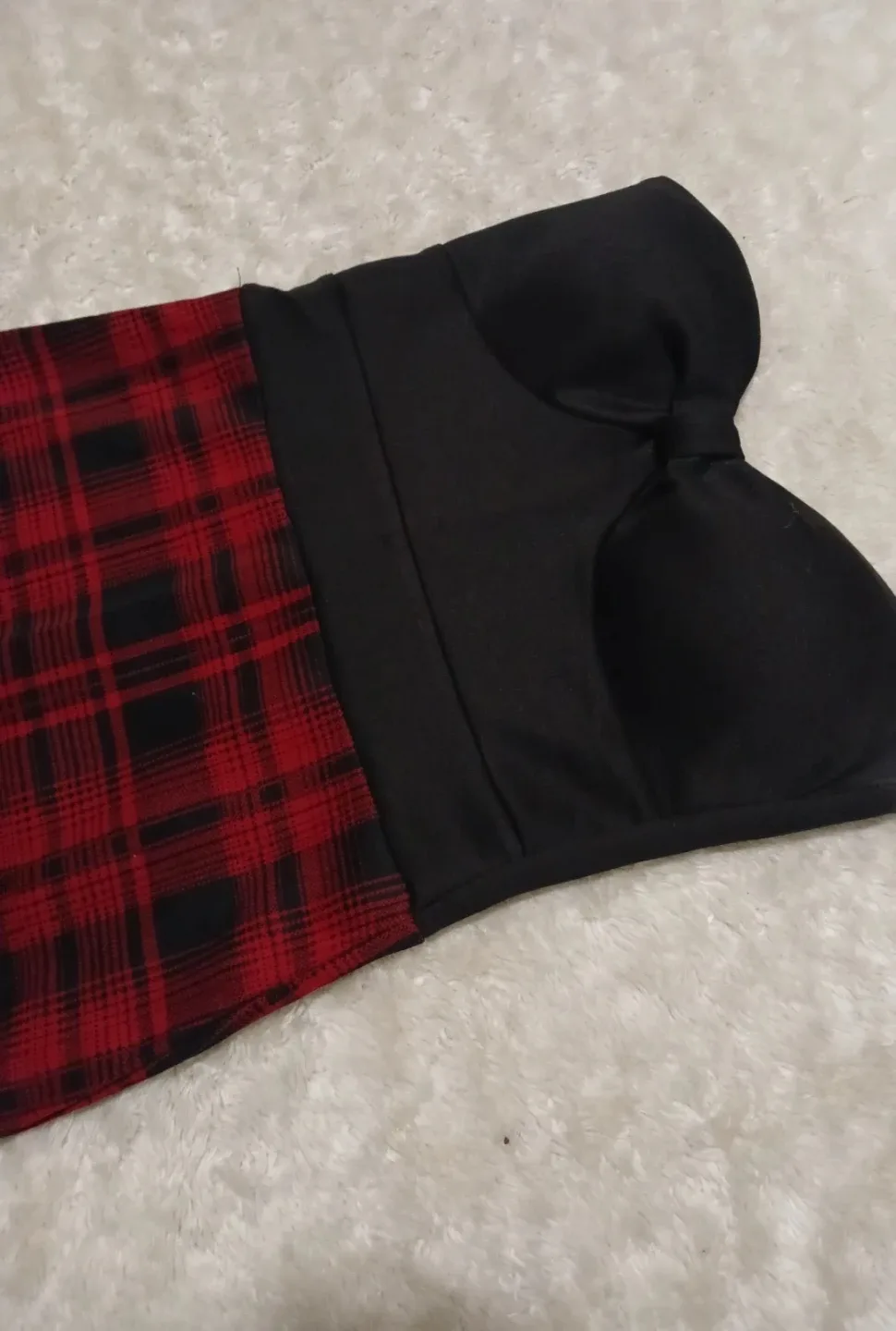 Red & Black Plaid Strapless Dress image indicator(2)