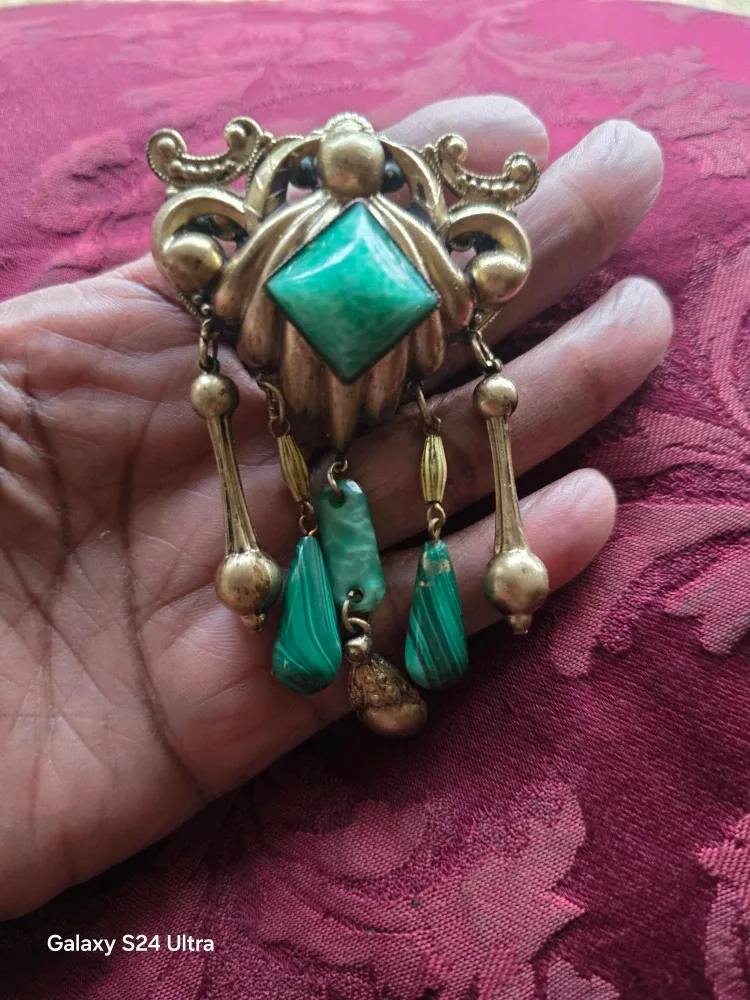 Vintage Early Century Brooch with Green Stones
