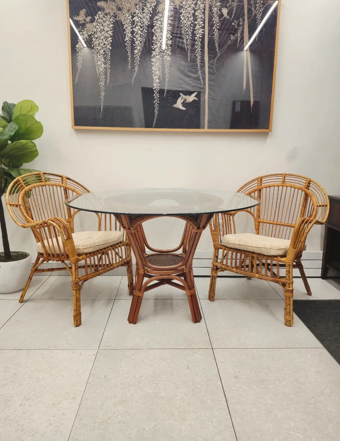 Rattan Table with Glass Top  (Chairs available)