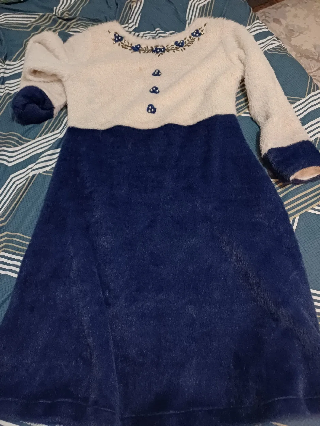 Blue & White Fuzzy Dress thumbnail