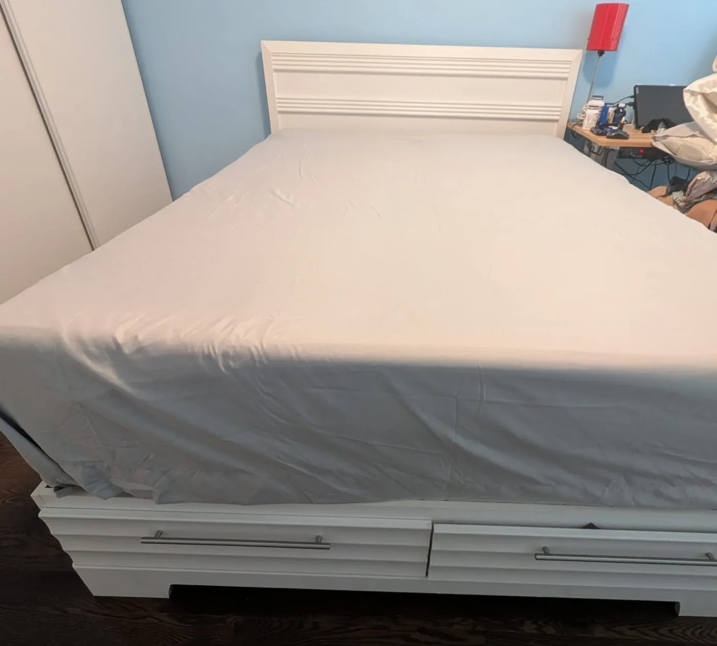 Brick bedroom set, White Queen Bed Frame with Storage