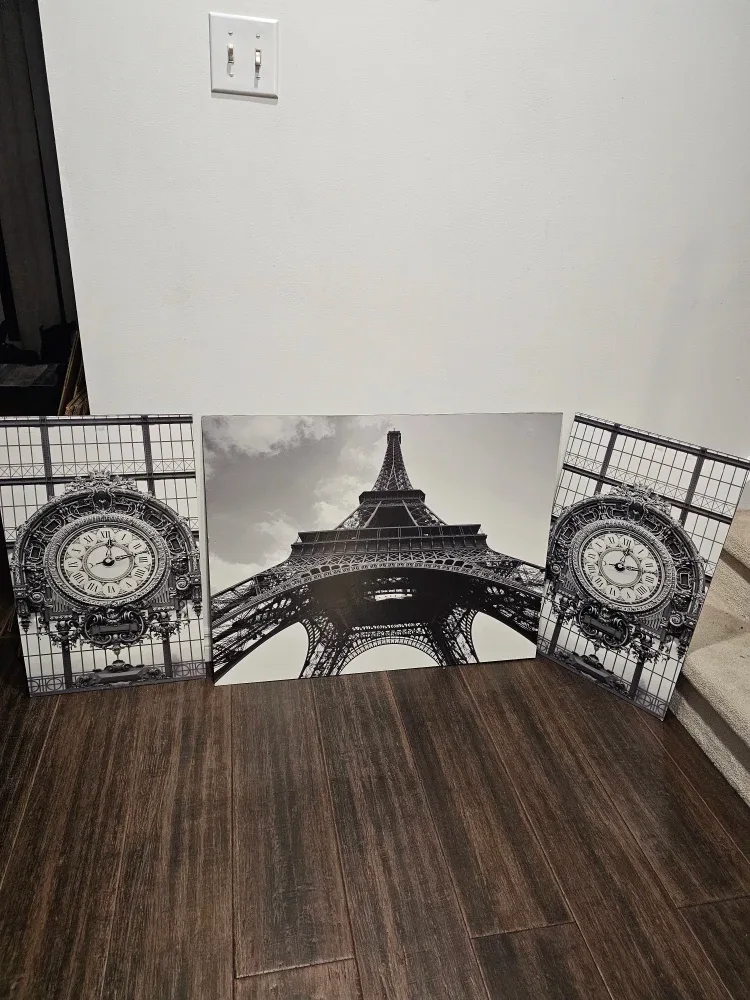 6 pieces Paris Eiffel Tower & Clock Wall Art Set