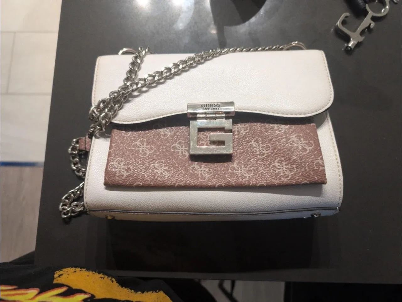 Guess White & Brown Crossbody Bag
