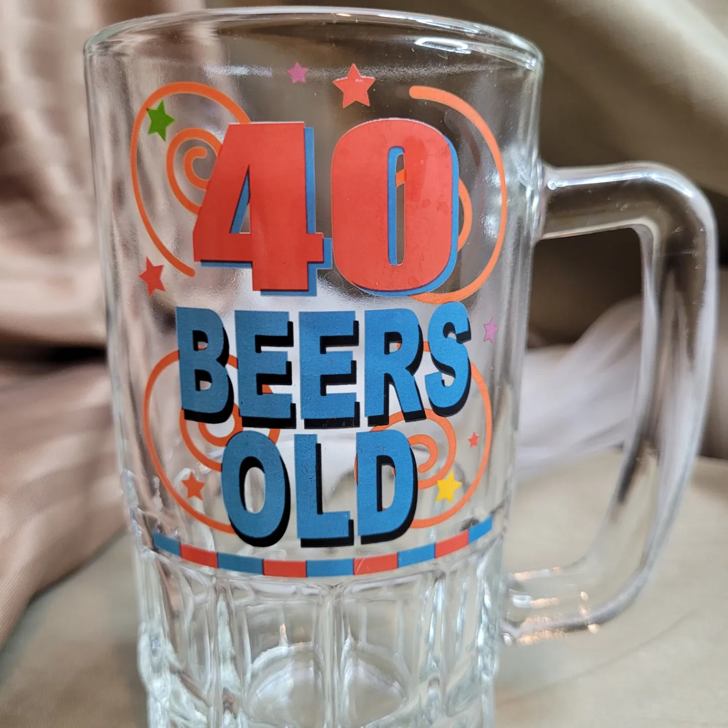6 1/4" x 3 1/2" Glass Beer Mug - 40 Beers Old- Mug image indicator(2)