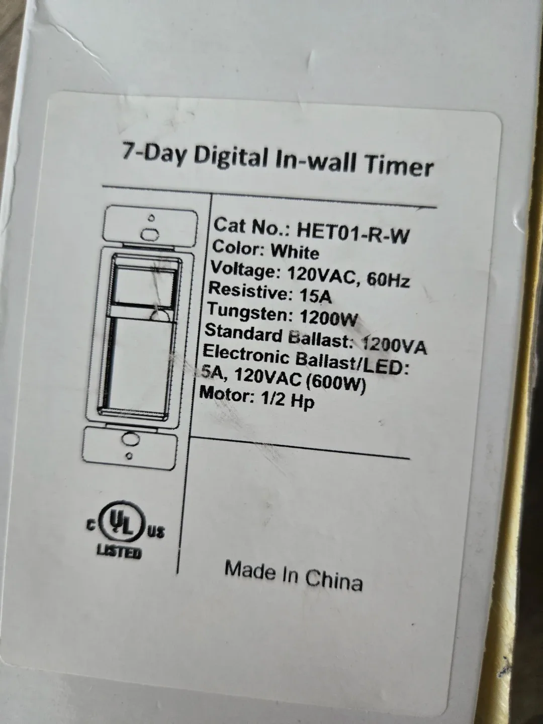 7-Day Digital In-wall Timer HET01-R-W