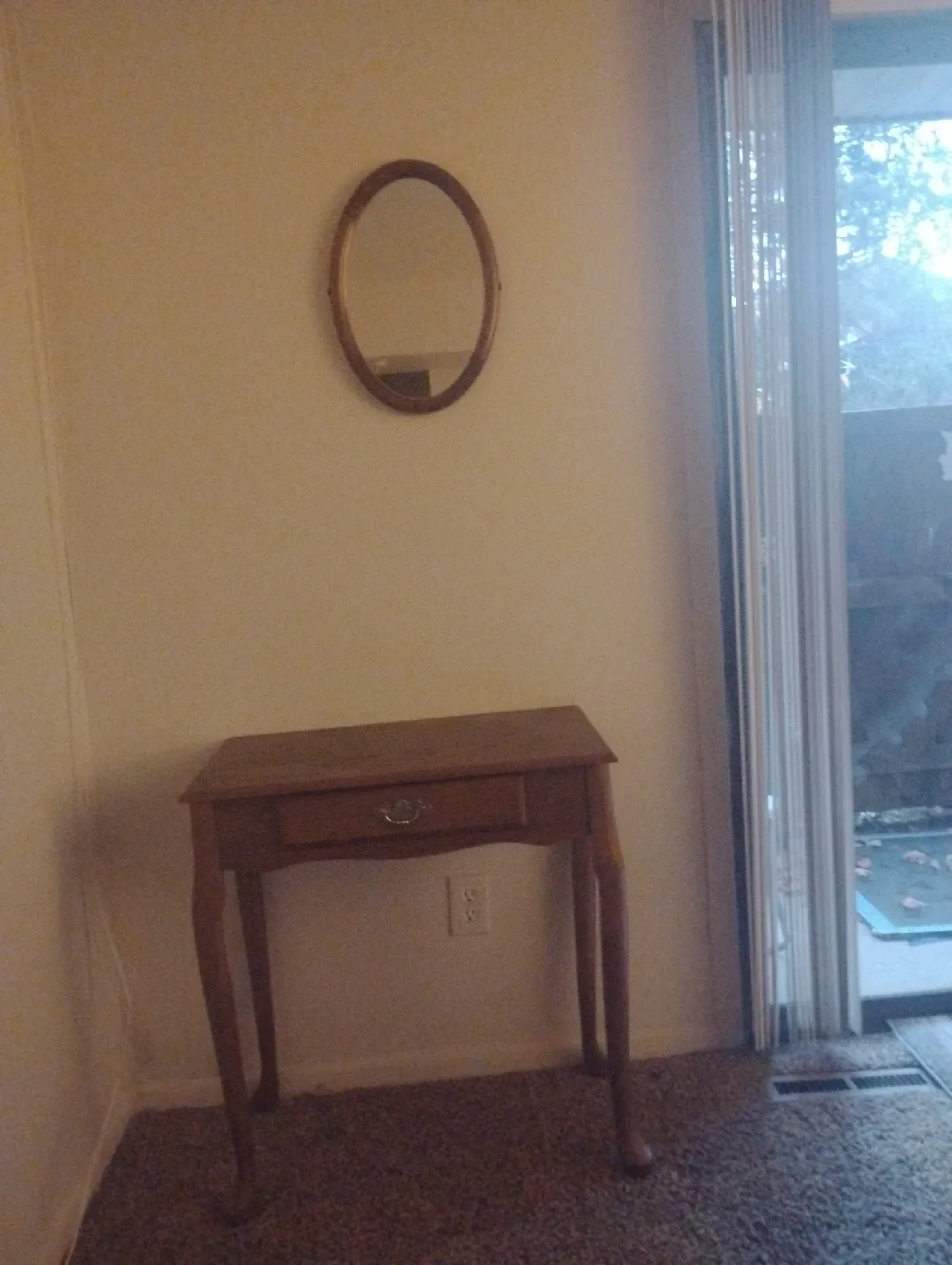 Wooden Entryway Table with Oval Mirror thumbnail