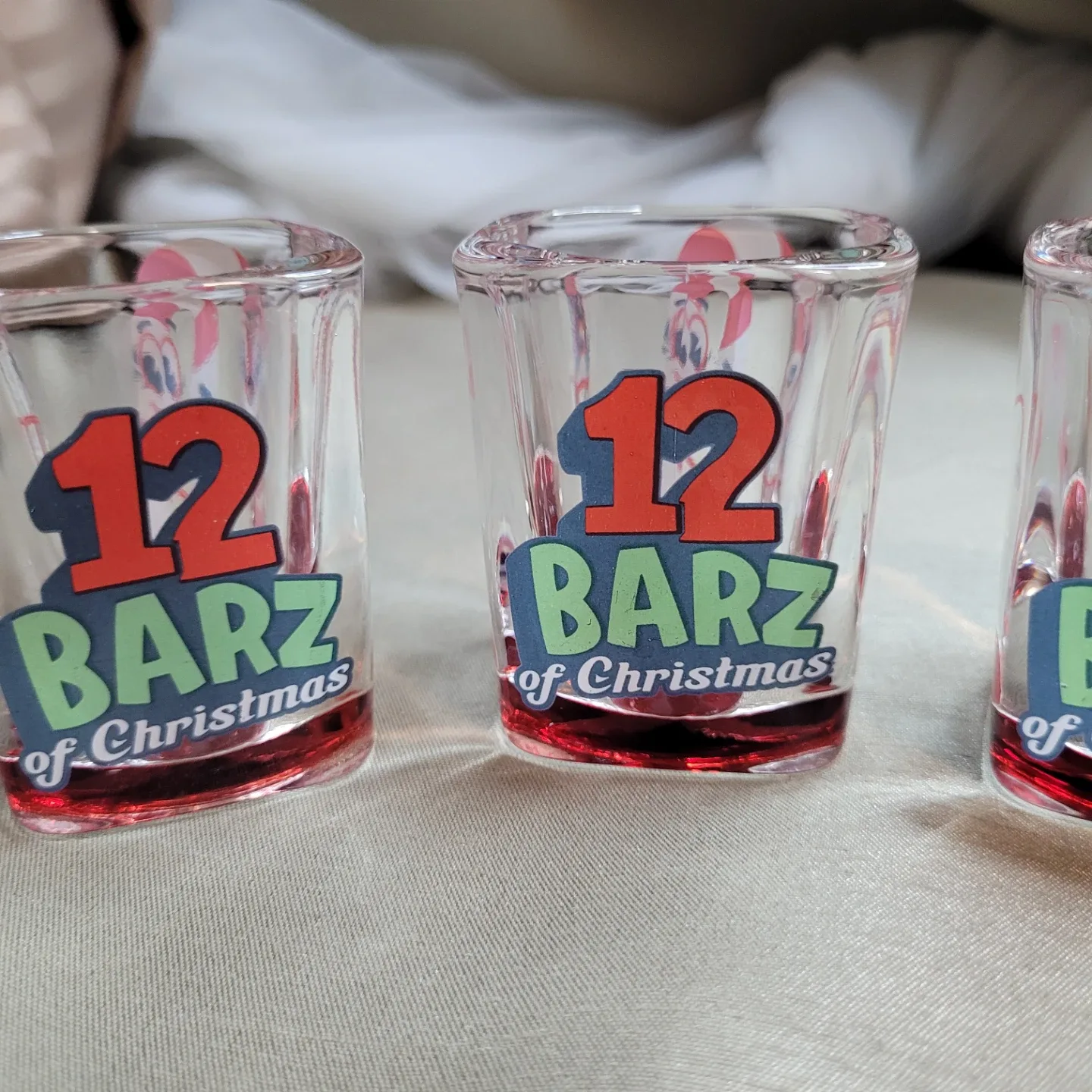 Set of 3 Holiday Christmas Shot Glasses -12 Barz of Christmas image indicator(3)