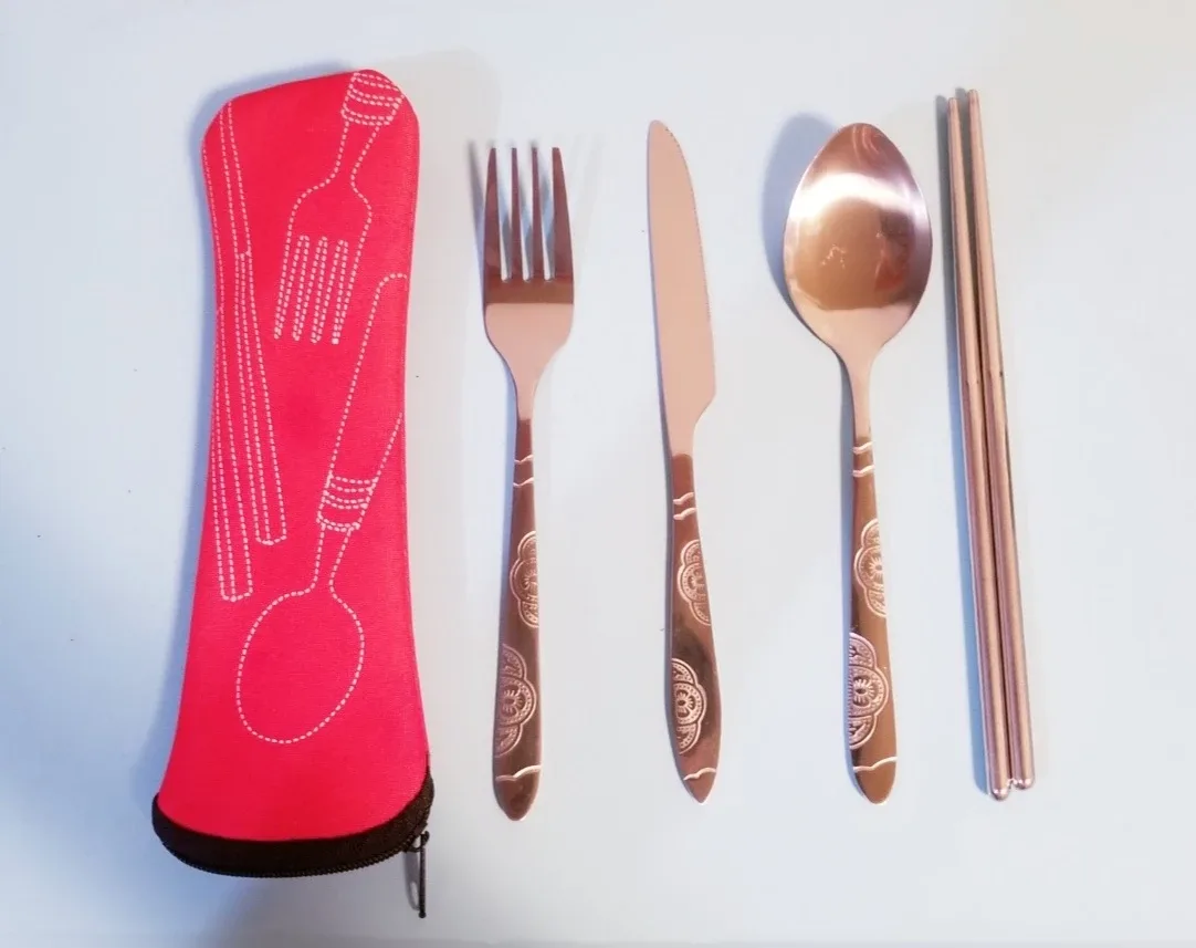 NEW Reusable Stainless Steel Flatware Set - Red image indicator(2)
