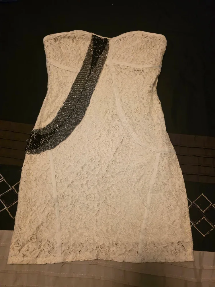 White Lace Dress with Beaded Detail