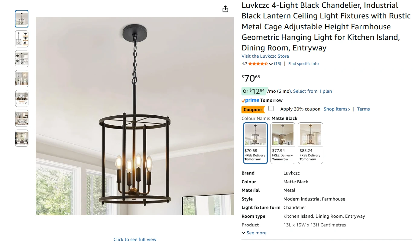 Black Chandelier with 4 Lights BNIB - photo 2