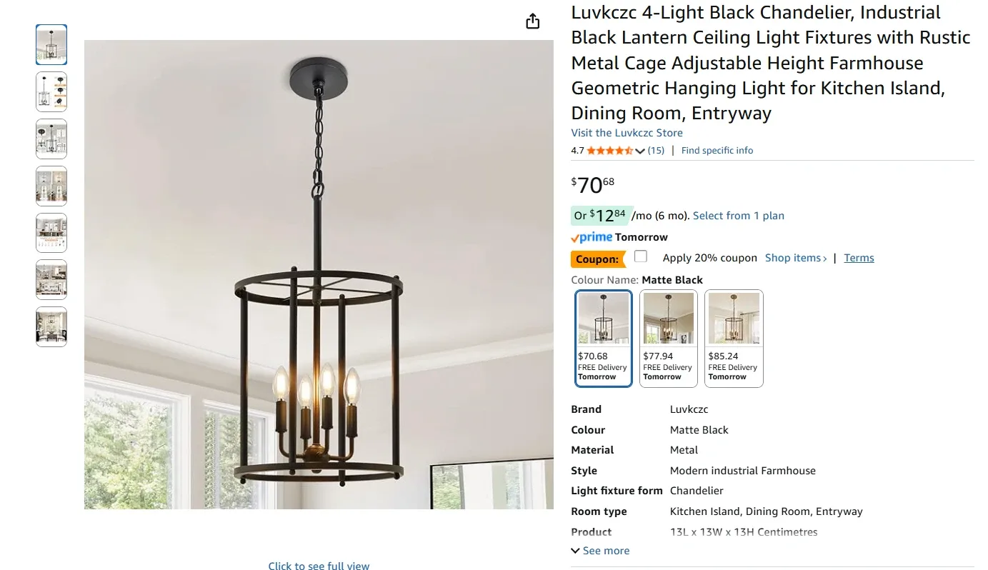 Black Chandelier with 4 Lights BNIB image indicator(2)