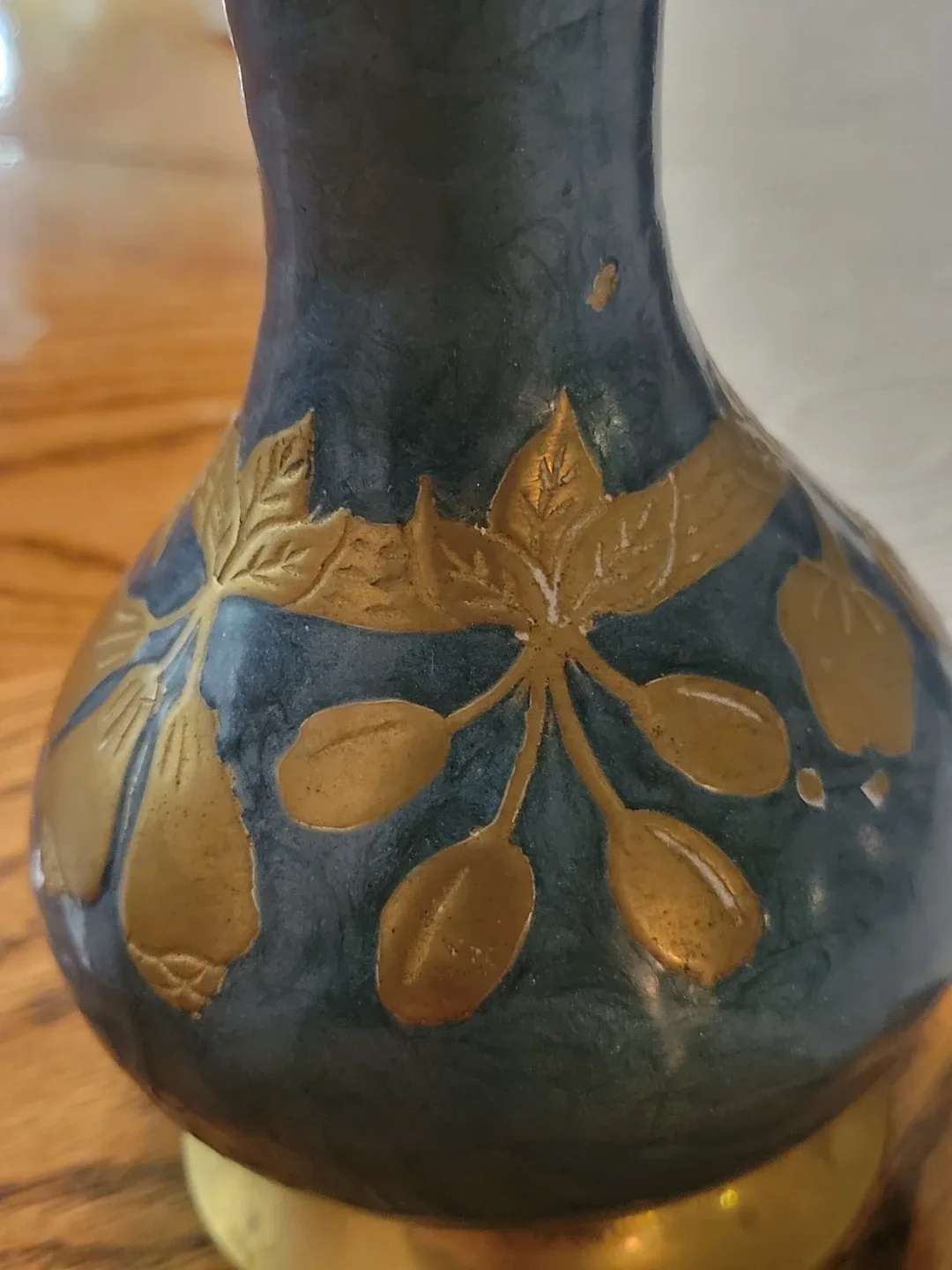 Vintage Brass Teal Fruit Motif Vase image indicator(3)