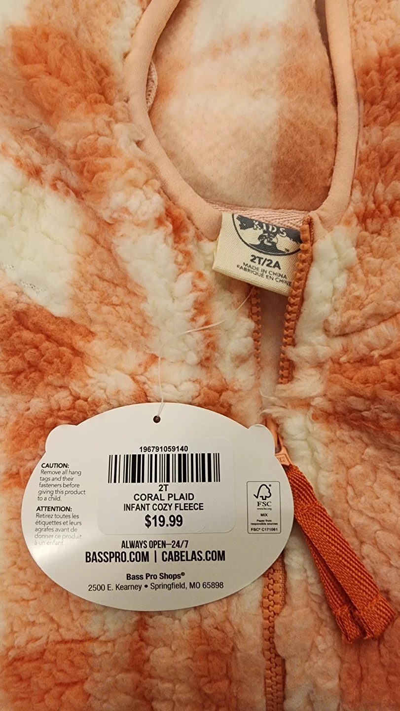 New Bass Pro Shops 2T Coral Plaid Infant Cozy Fleece #Cleanout - photo 3