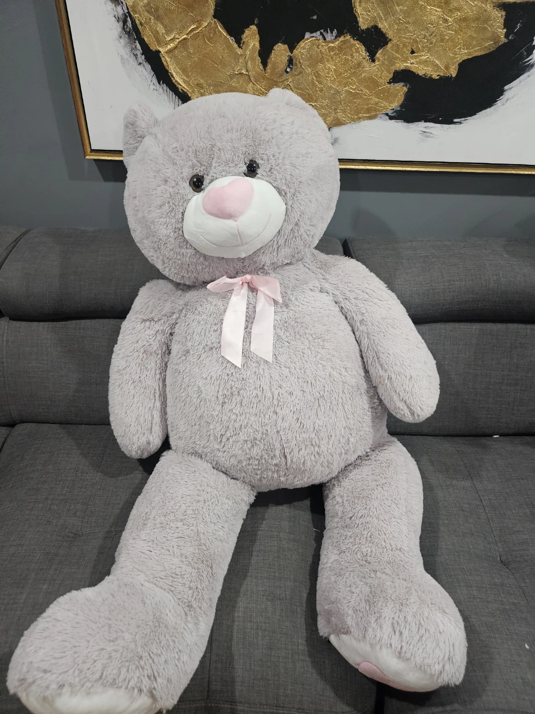 Grey Teddy Bear with Pink Bow - photo 3