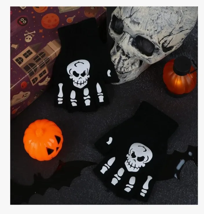 NEW!  LUOFUR Halloween Skeleton Fingerless Gloves image indicator(4)