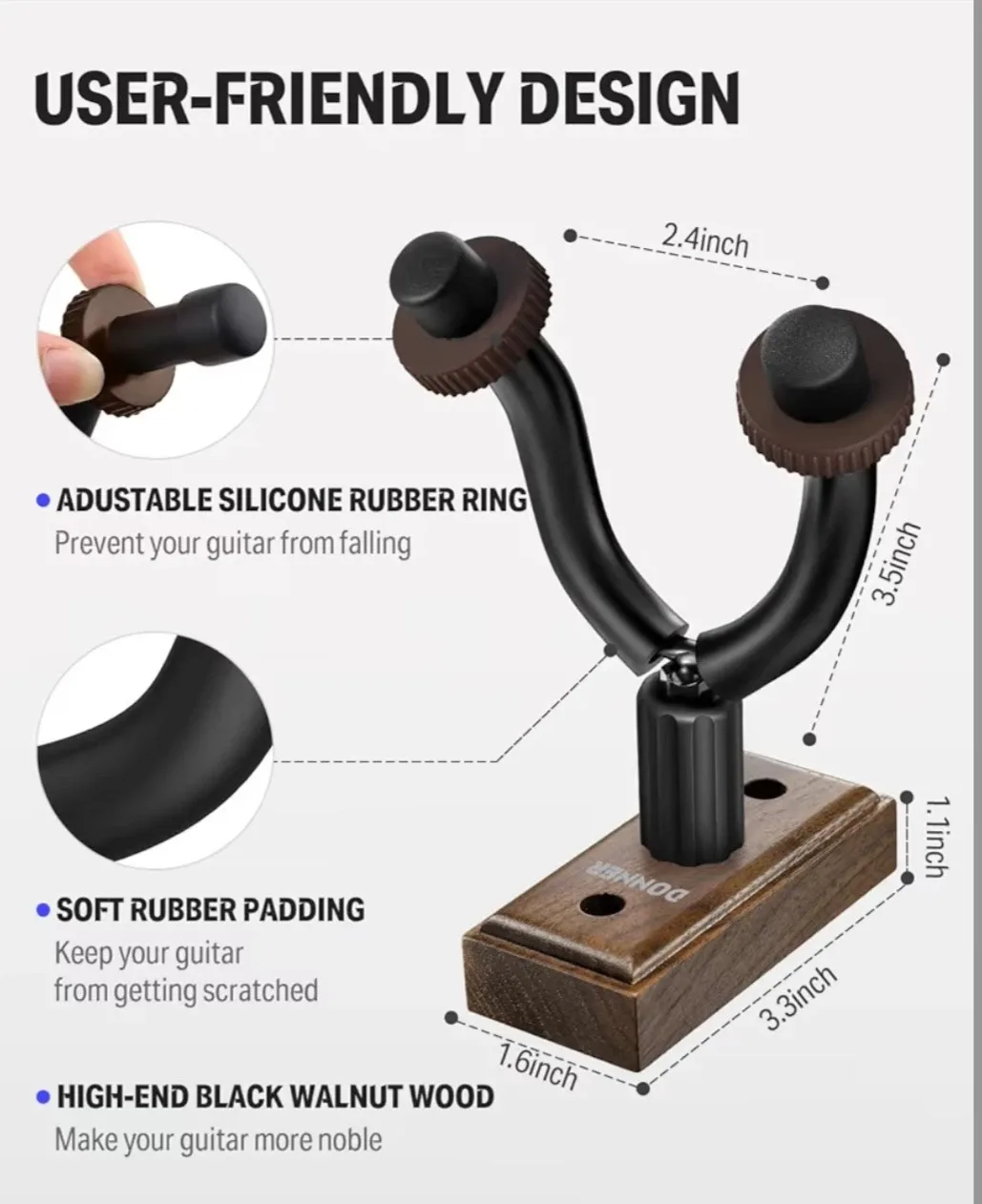 Donner Guitar Wall Mount Hanger image indicator(2)