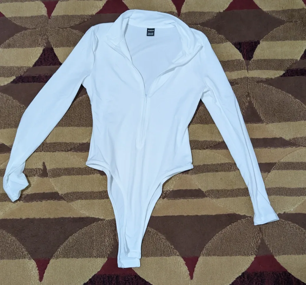 Shein White Long Sleeve Bodysuit - Size XS
