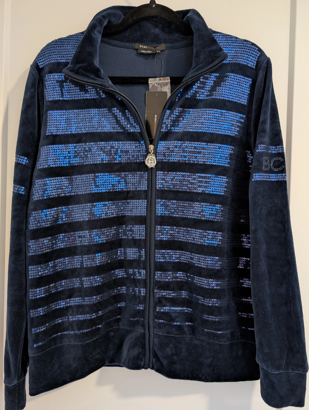 BCBG Blue Sequin Velvet Zip-Up Jacket - photo 2