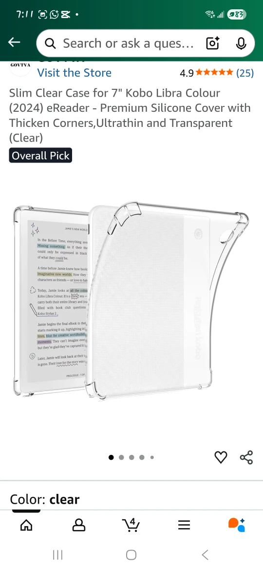 New Kobo Libra Colour (2024) eReader Slim Clear Case