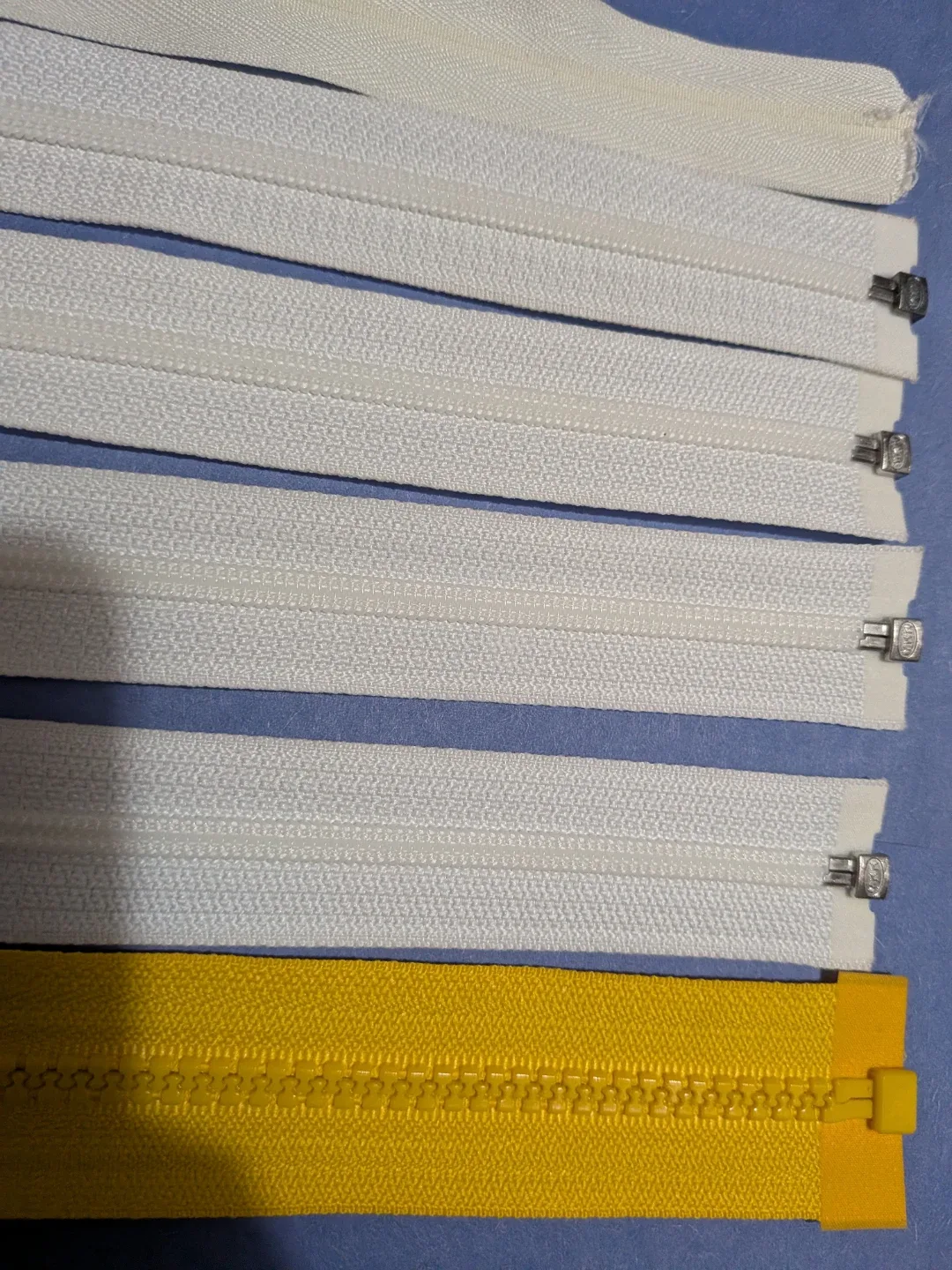 Six Assorted Zippers - White, cream & Yellow image indicator(5)