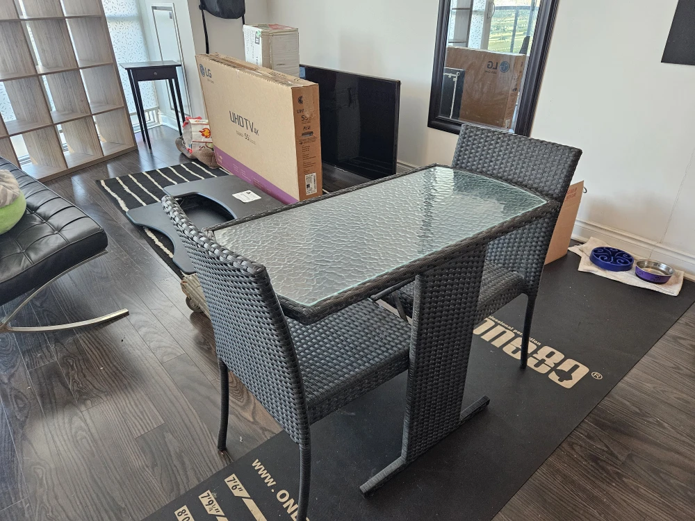 Patio Set with Glass Table & 2 Wicker Chairs
