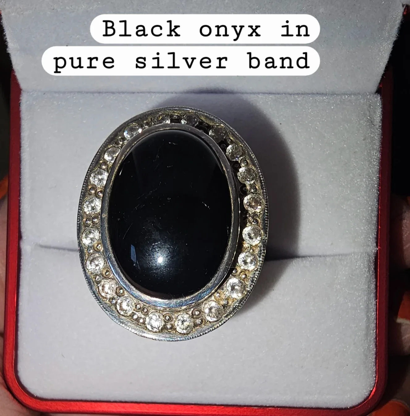 Black Onyx big size gem . Ring in Pure Silver Band