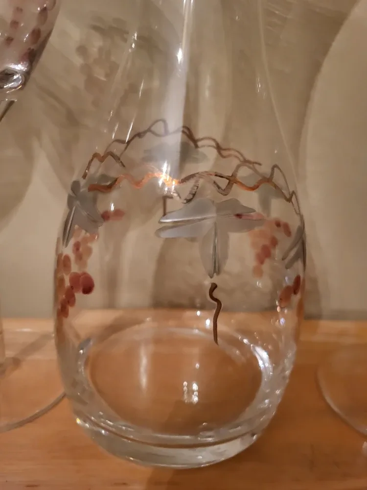 Vintage Etched Hand Painted Glass & Decanter Set image indicator(2)
