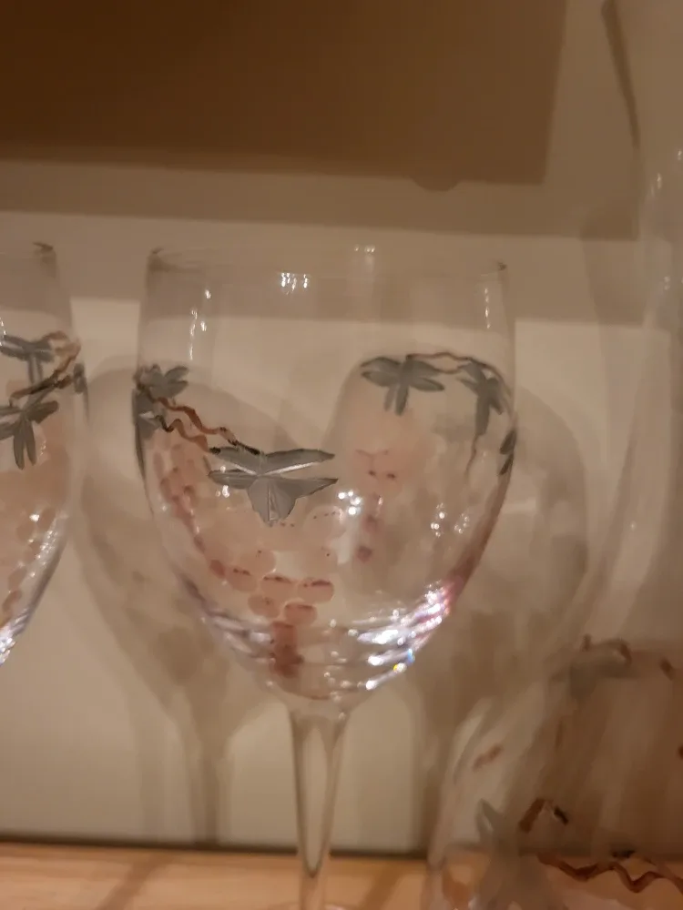 Vintage Etched Hand Painted Glass & Decanter Set image indicator(3)