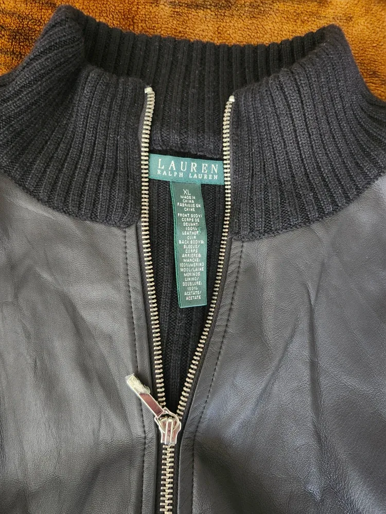 RALPH LAUREN BLACK LEATHER WOOL JACKET LADIES XL image indicator(3)