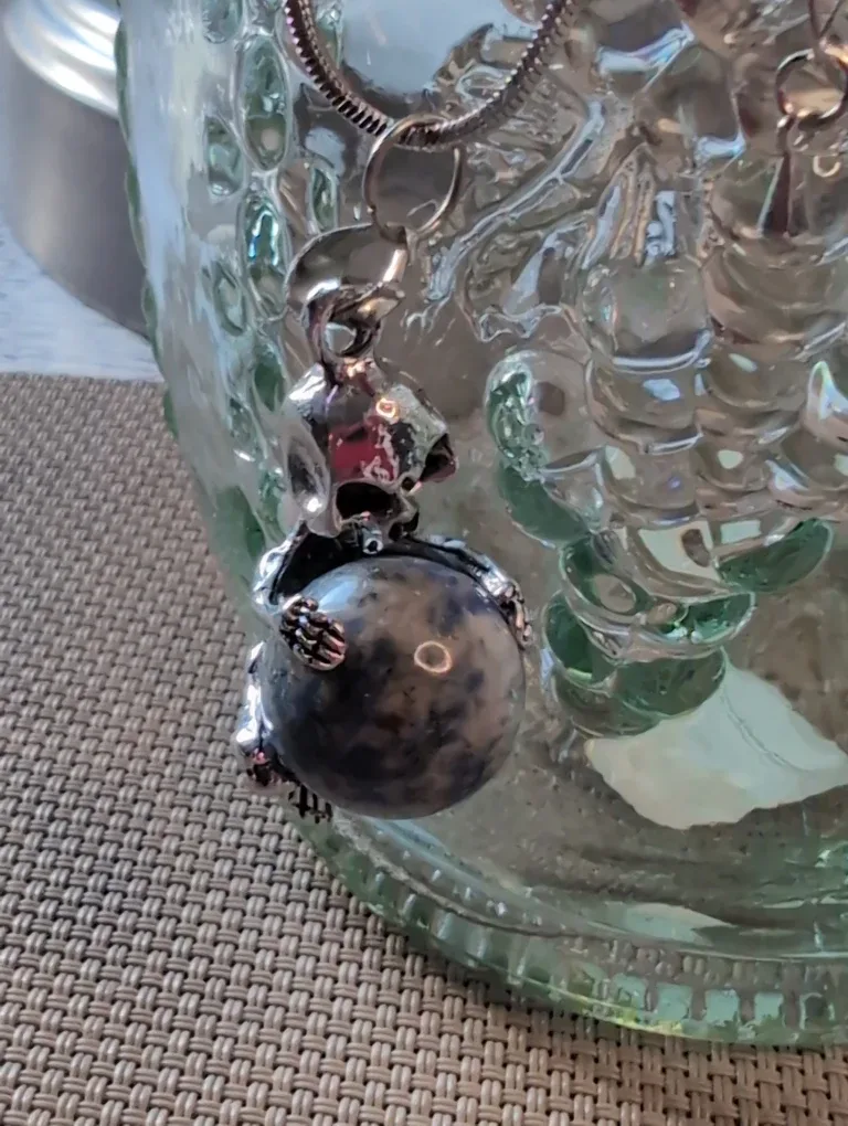 Skull & Blue Stone Pendant Necklace