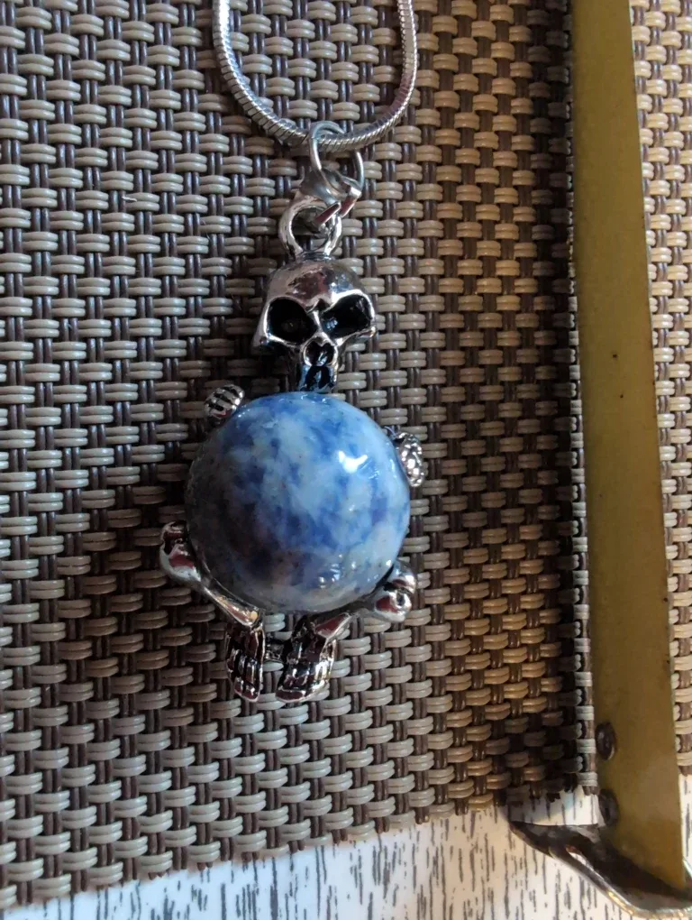 Skull & Blue Stone Pendant Necklace image indicator(2)