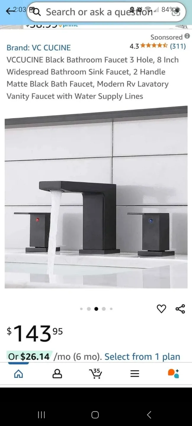 VC CUCINE Black 8-Inch Bathroom Sink Faucet - NEW! image indicator(5)