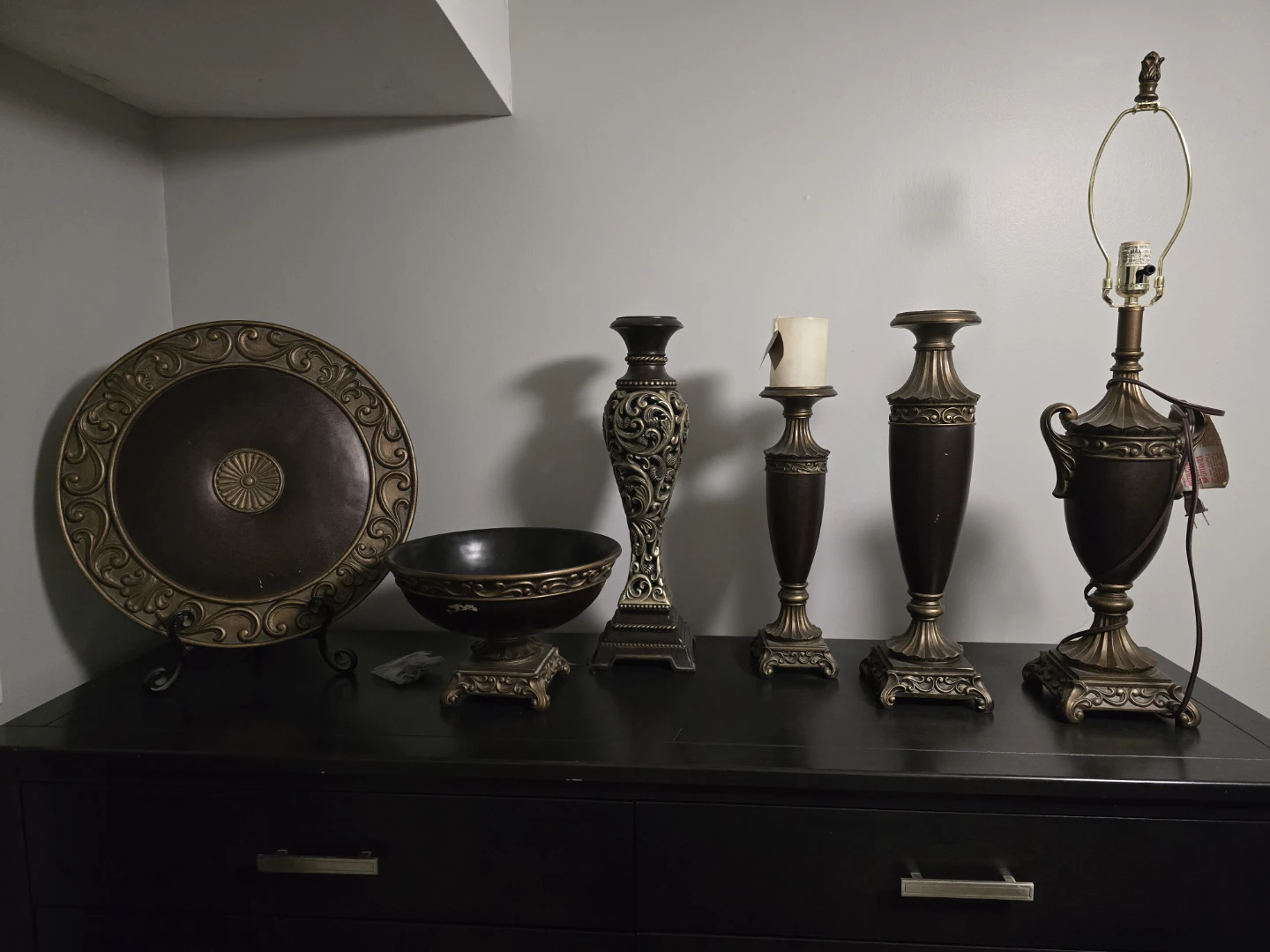 Home Decor Set: Plate, Bowl, Candle Holders & Lamp
