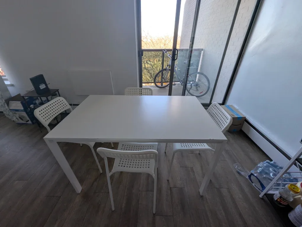 IKEA white dining table with chairs