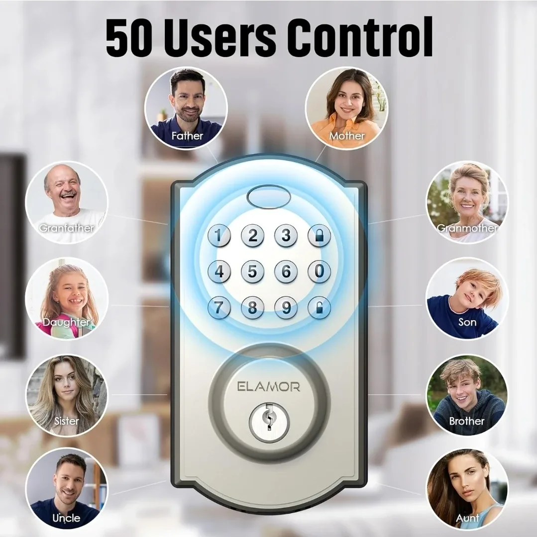 ELAMOR M19 Keyless Entry Door Lock - Sand Nickel image indicator(7)